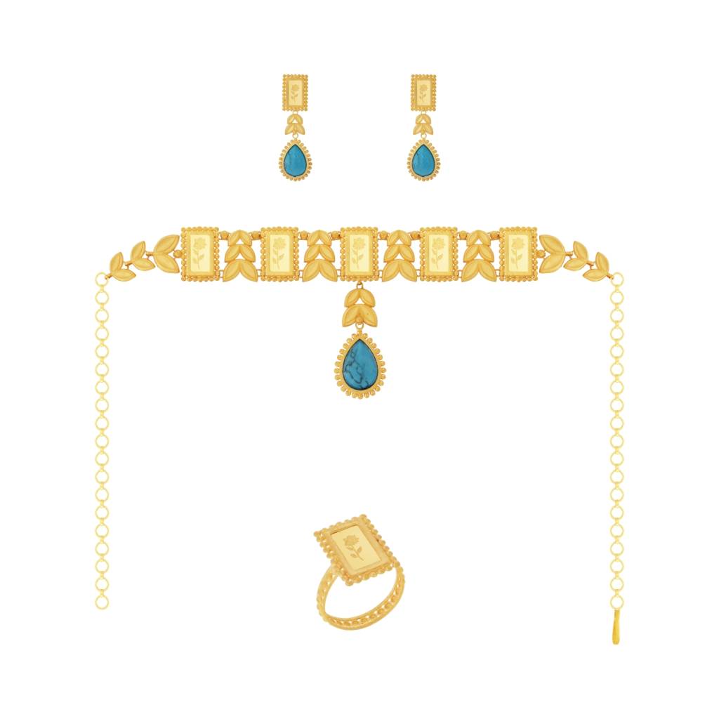 21K Traditional Gold Choker Set With 24K Gold Bars
