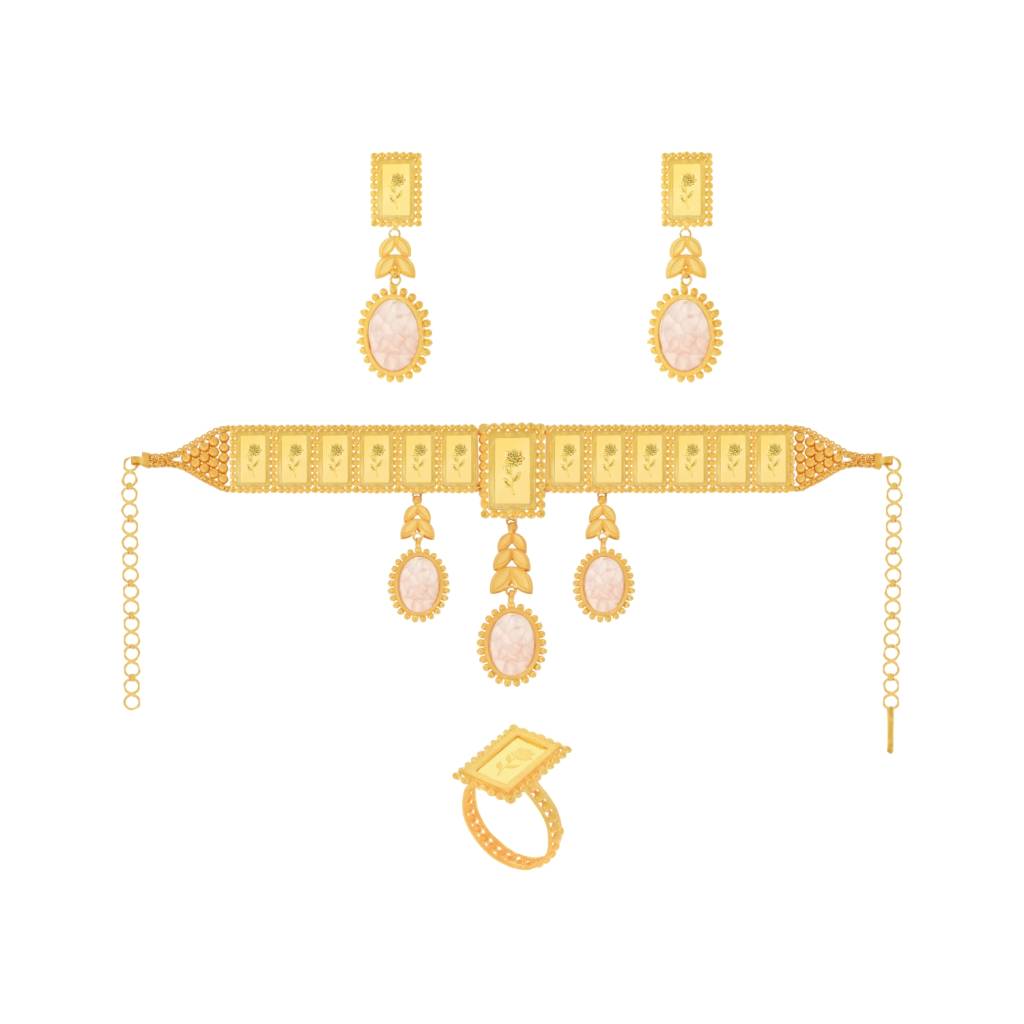 21K Traditional Gold Choker Set With 24K Gold Bars