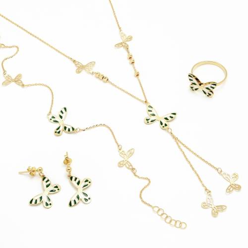 Zebra Patterned Butterfly 18K Gold Set