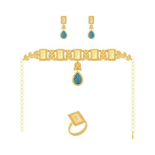طقم شوكر ذهب تراثي عيار21 مع سبائك ذهب عيار 24