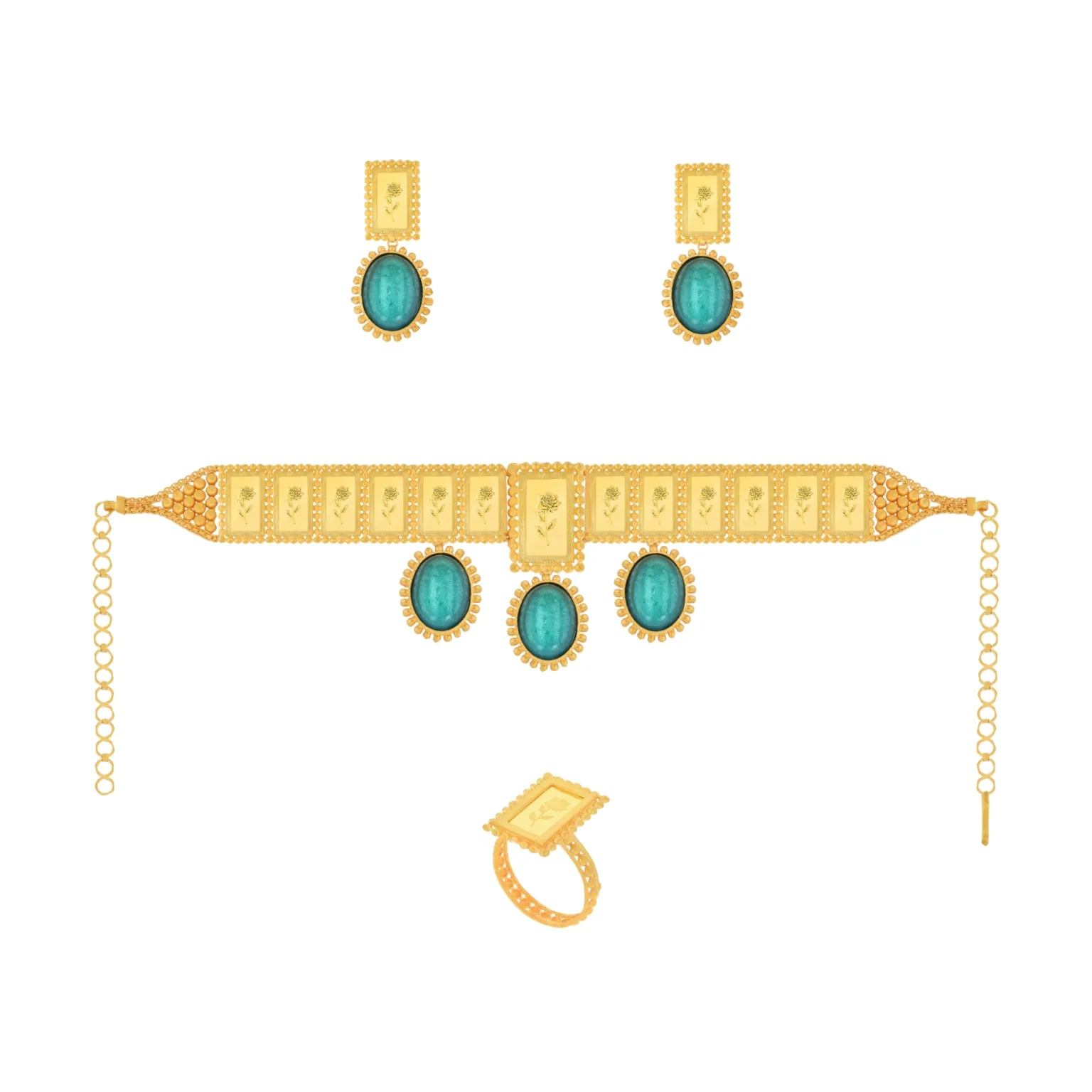 21K Traditional Gold Choker Set With 24K Gold Bars
