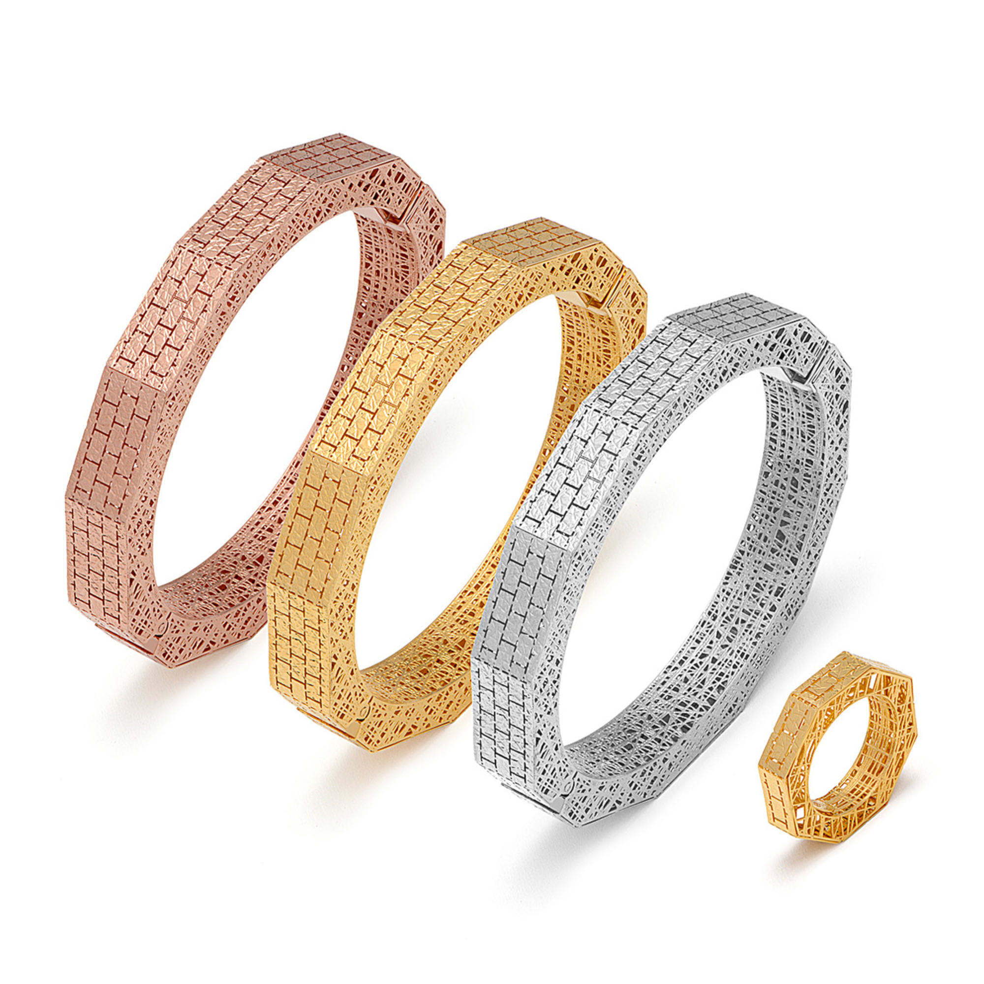21K Prismy Bangle Set With a Ring - Al Romaizan