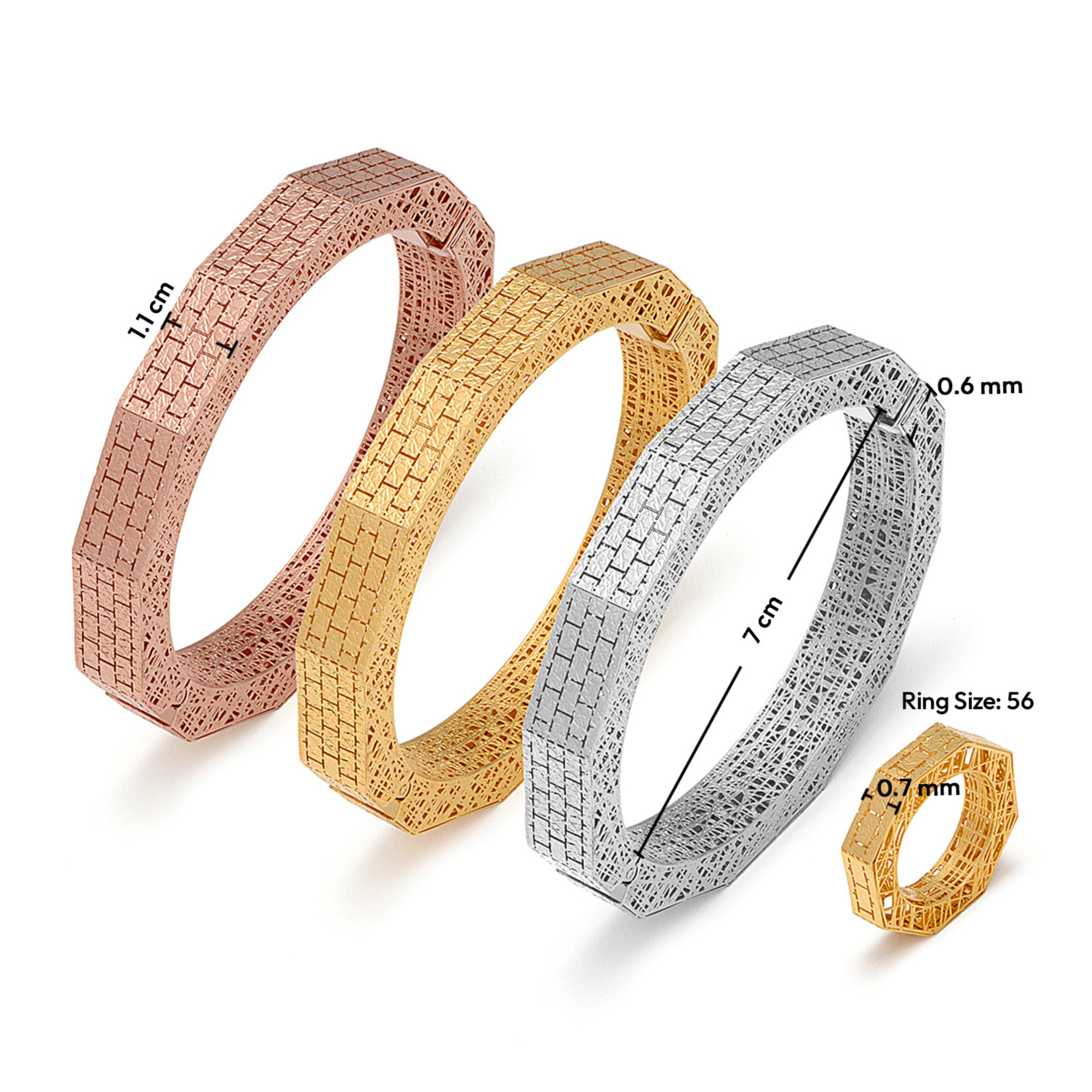 21K Prismy Bangle Set With a Ring - Al Romaizan