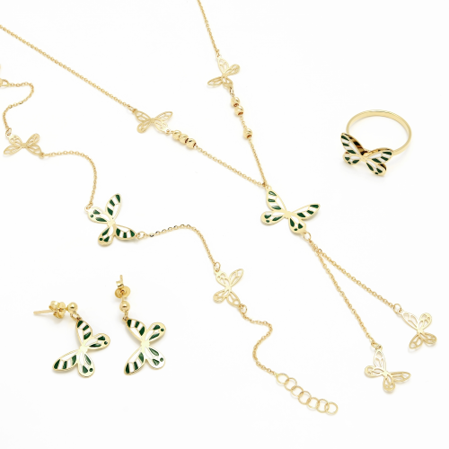 Zebra Patterned Butterfly 18K Gold Set