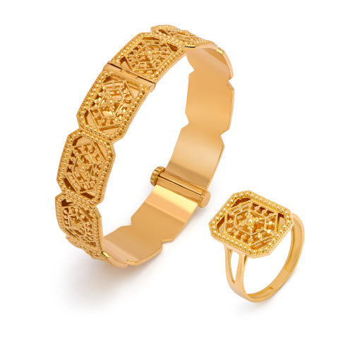 طقم احساس للأطفال من الذهب التراثي عيار ٢١ قيراط