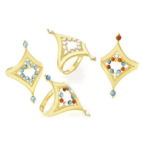 Sand Dunes 21K Traditional Quadrilateral Gold Rings