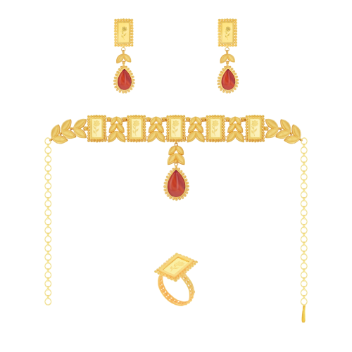 21K Traditional Gold Choker Set With 24K Gold Bars