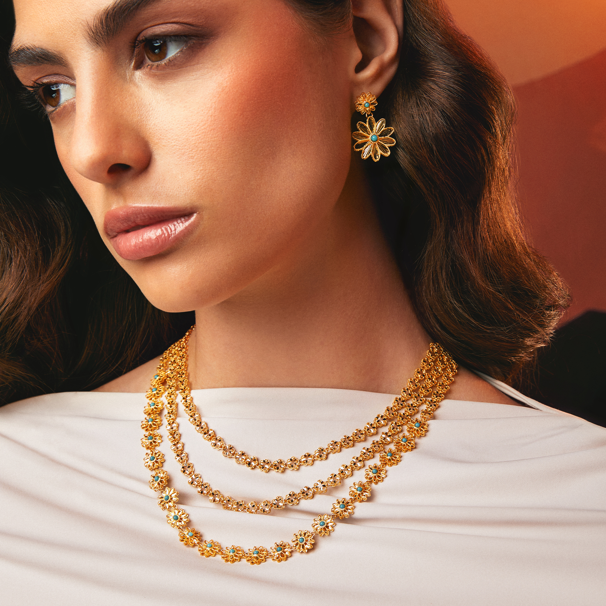 طقم رُناء ذهب تقليدي 21 قيراط | مجموعة وردة