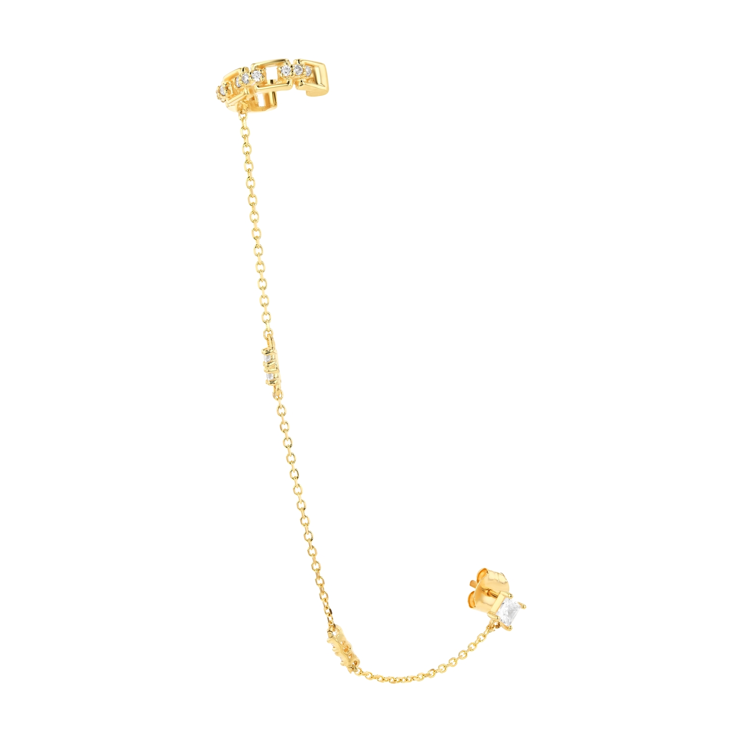 Stone Band 18K Gold Chain-Link Hoop Earring