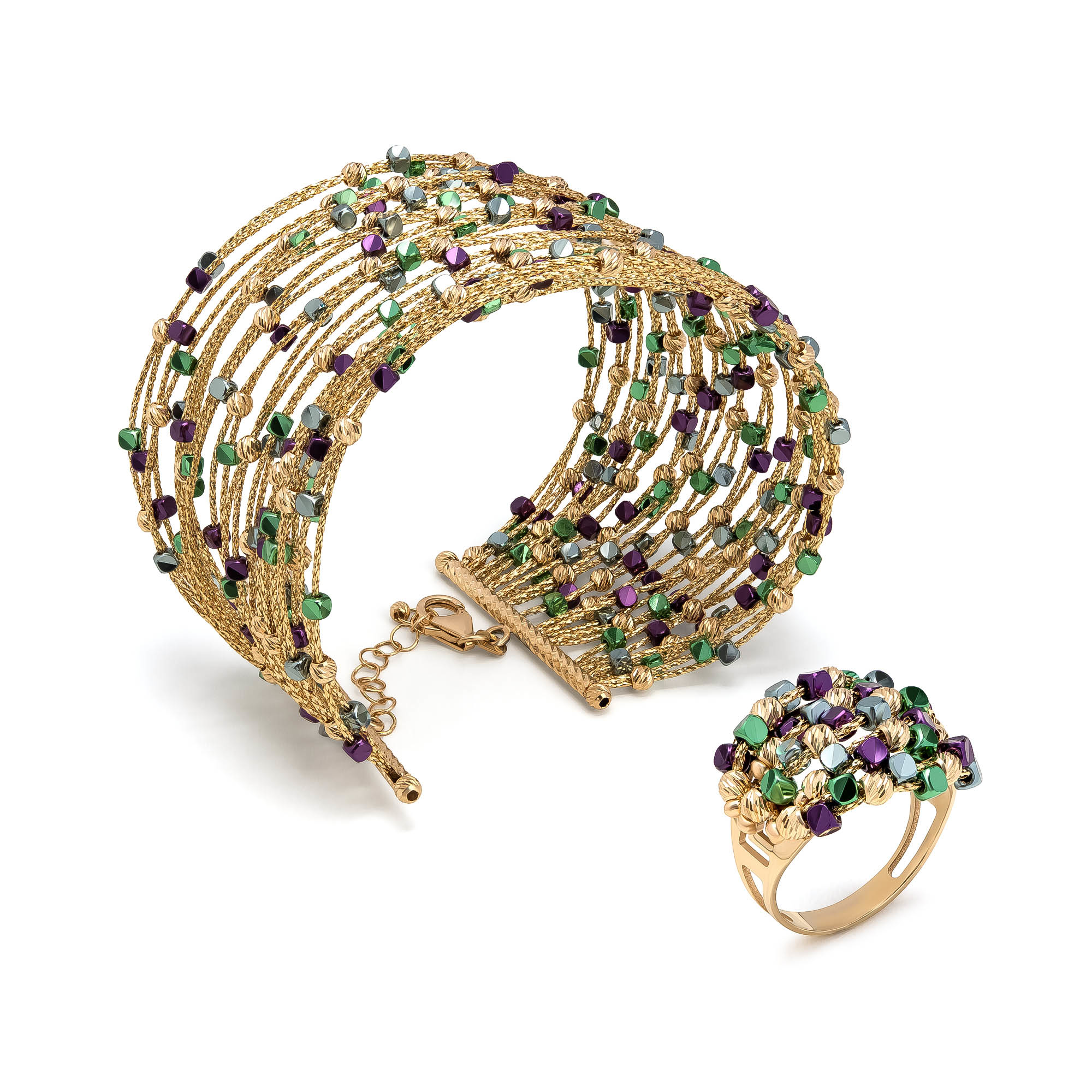 18K Ghazal Gold Bracelet & Ring Set