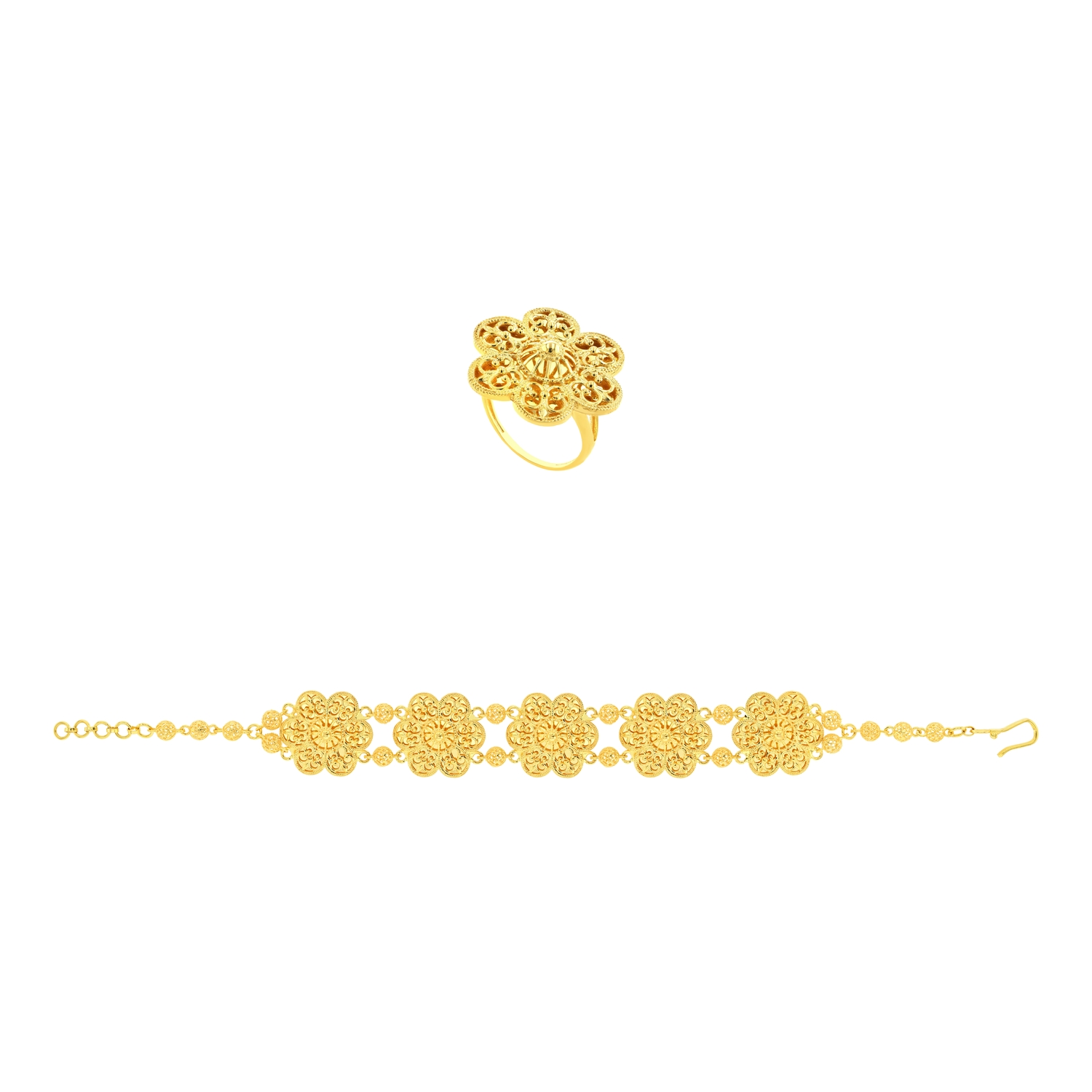 Majestic Flowers 21K Bracelet Gold Set