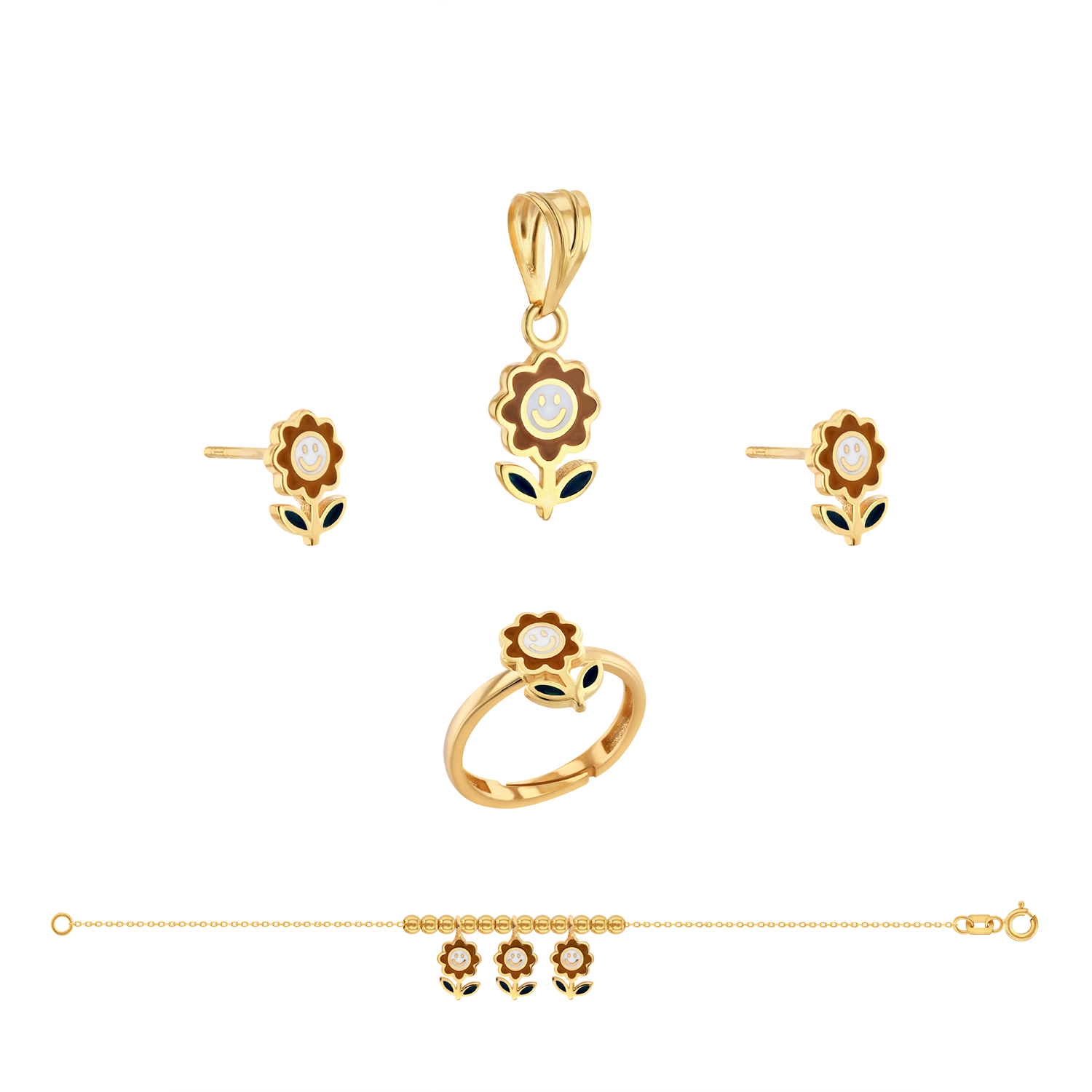 21K Kids' Gold Sunflower Pendant Set