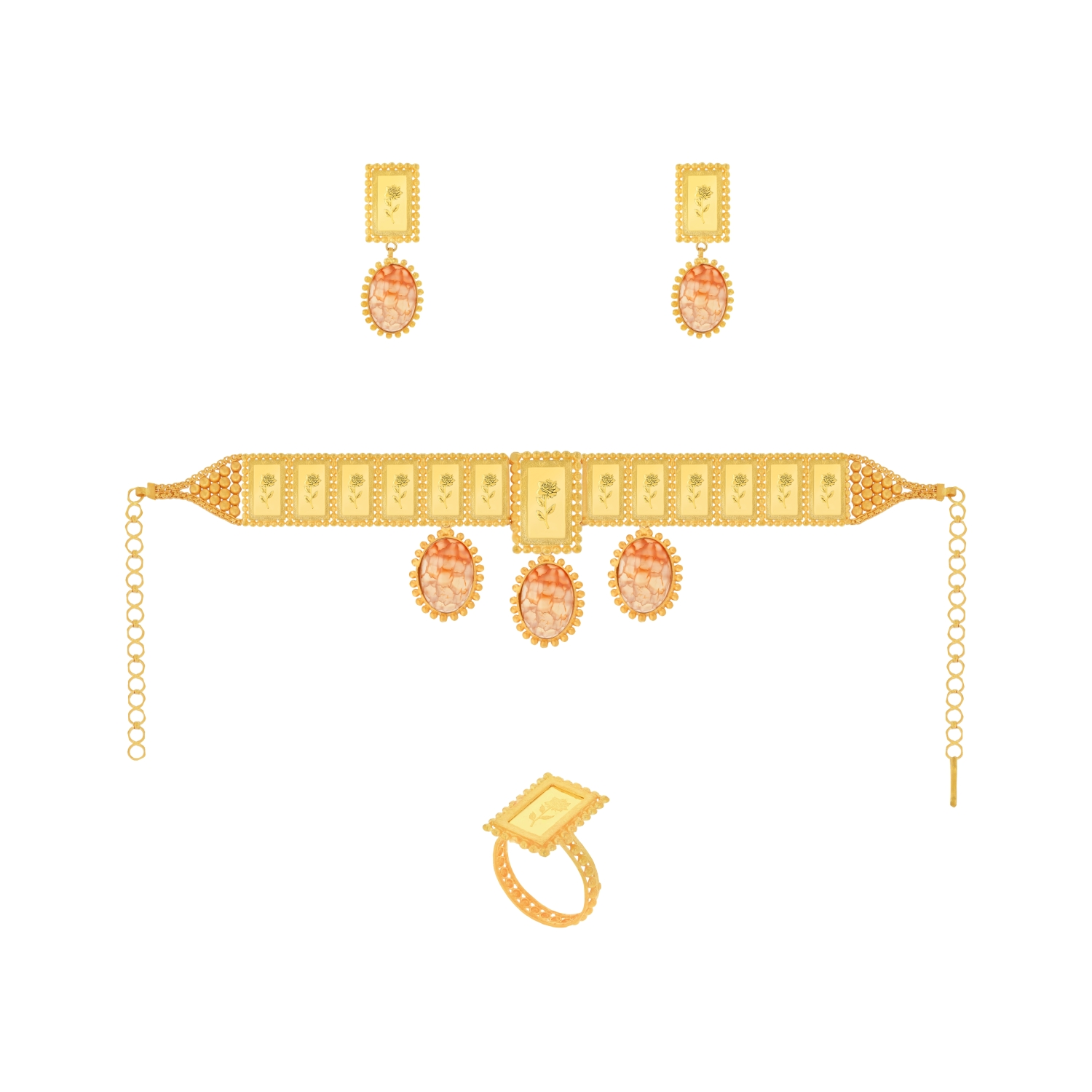 21K Traditional Gold Choker Set With 24K Gold Bars