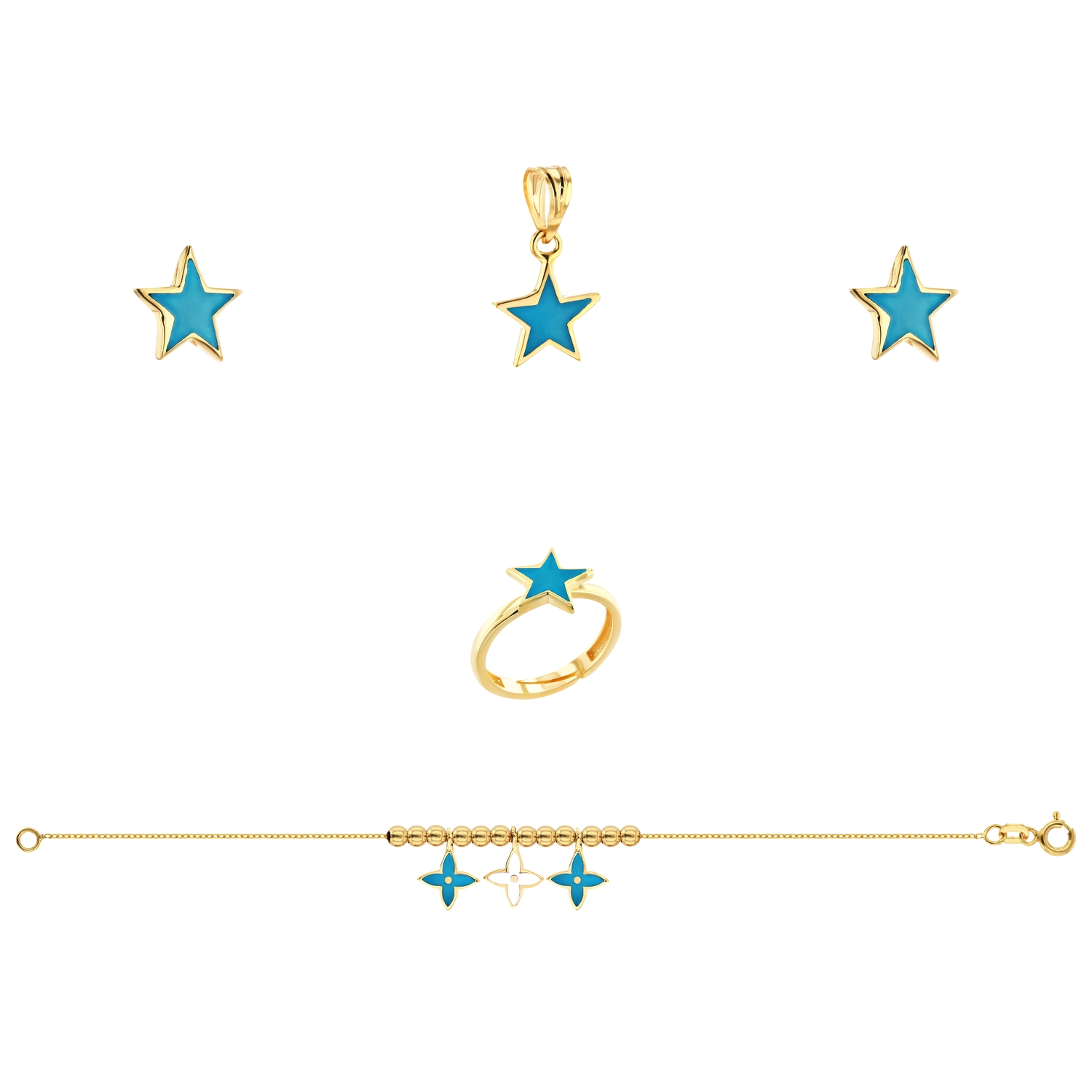 21K Kids' Gold Star Pendant Set