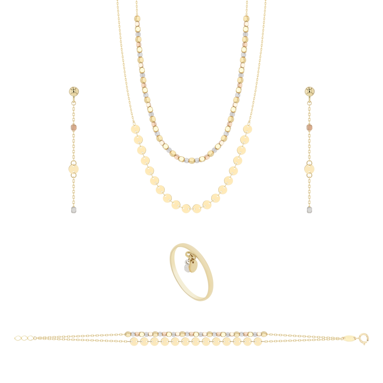 Double Strand  Necklace in 18K Gold Set