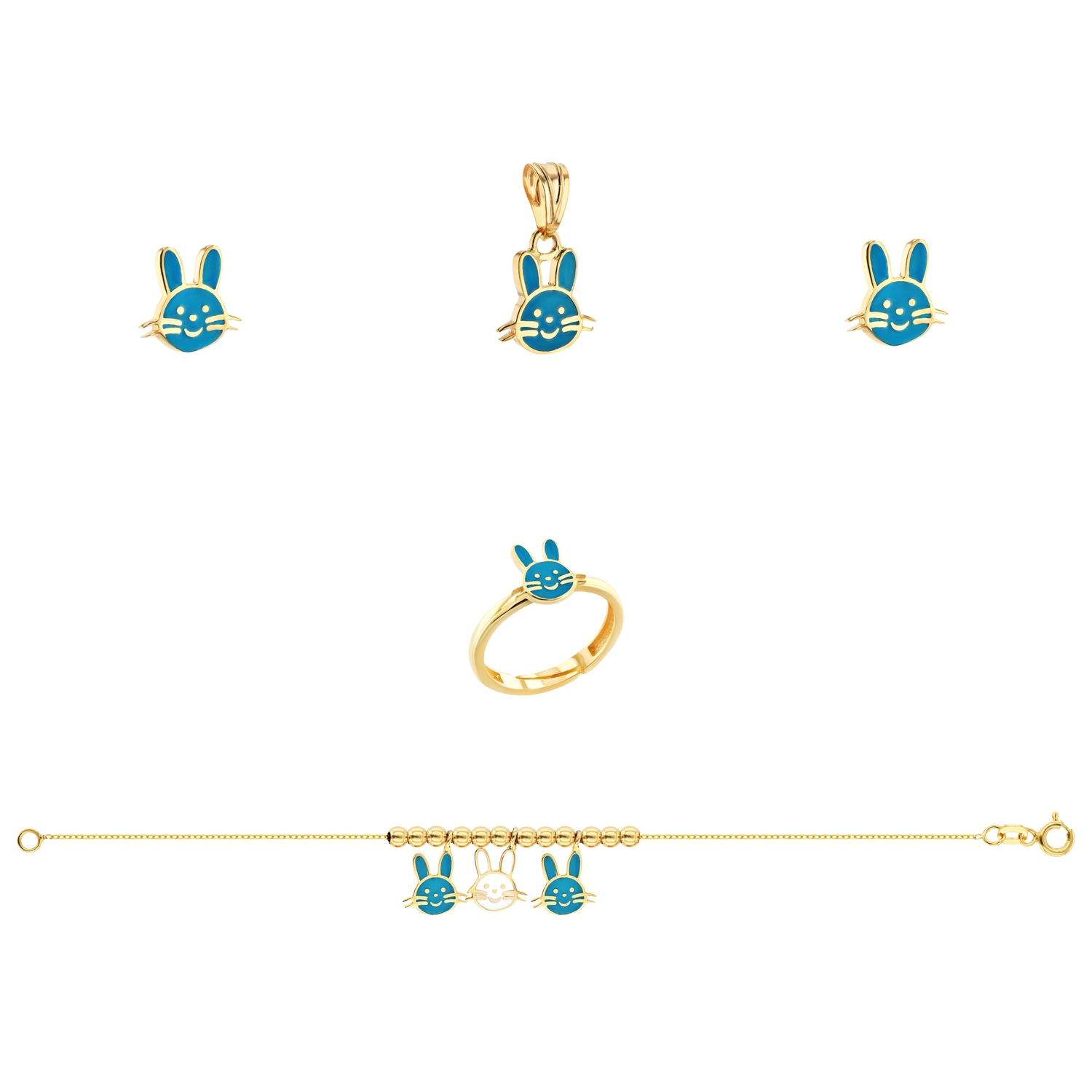 21K Kids' Gold Rabbit Pendant Set