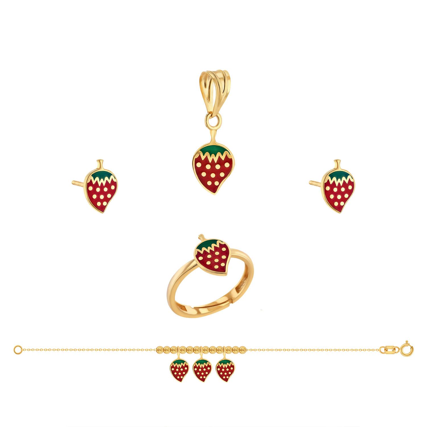 21K Kids' Gold Strawberry Pendant Set