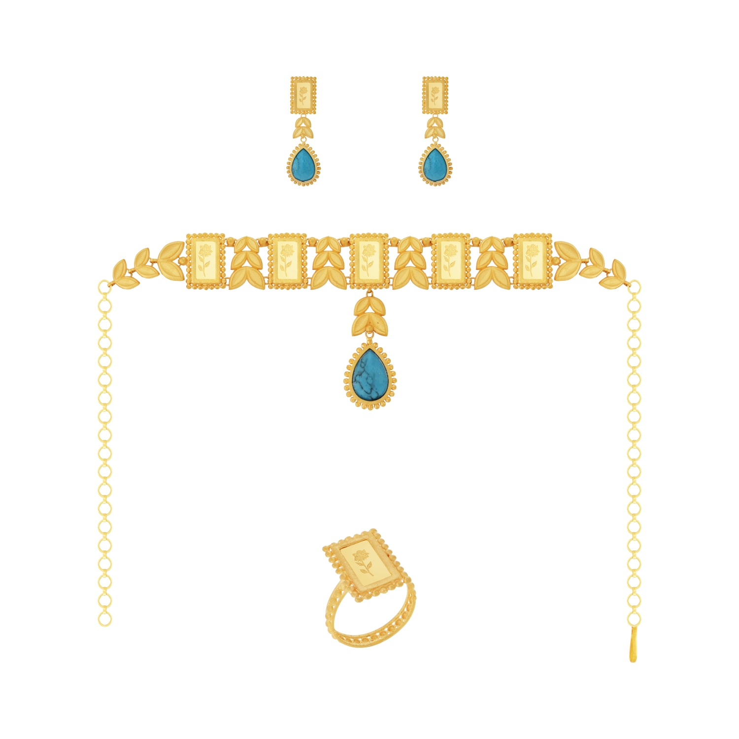 21K Traditional Gold Choker Set With 24K Gold Bars