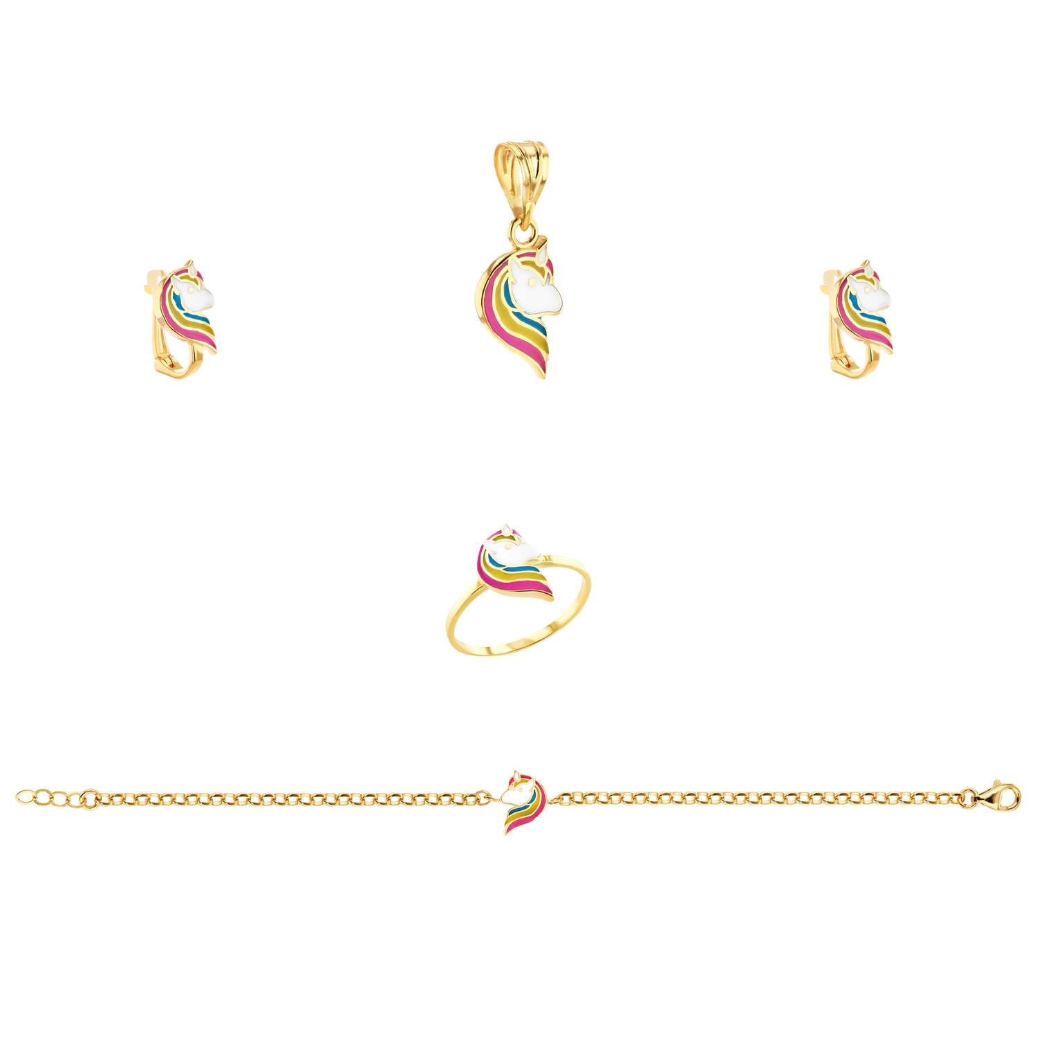 21K Kids' Gold Unicorn Pendant Set