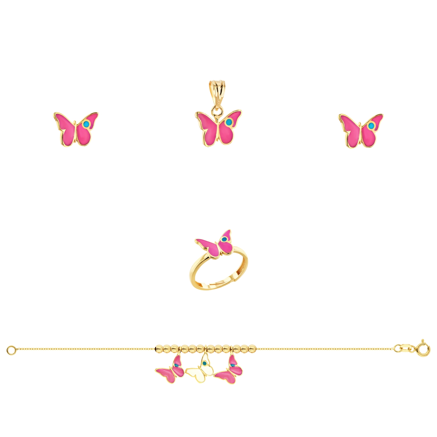 21K Kids' Gold Butterfly Pendant Set