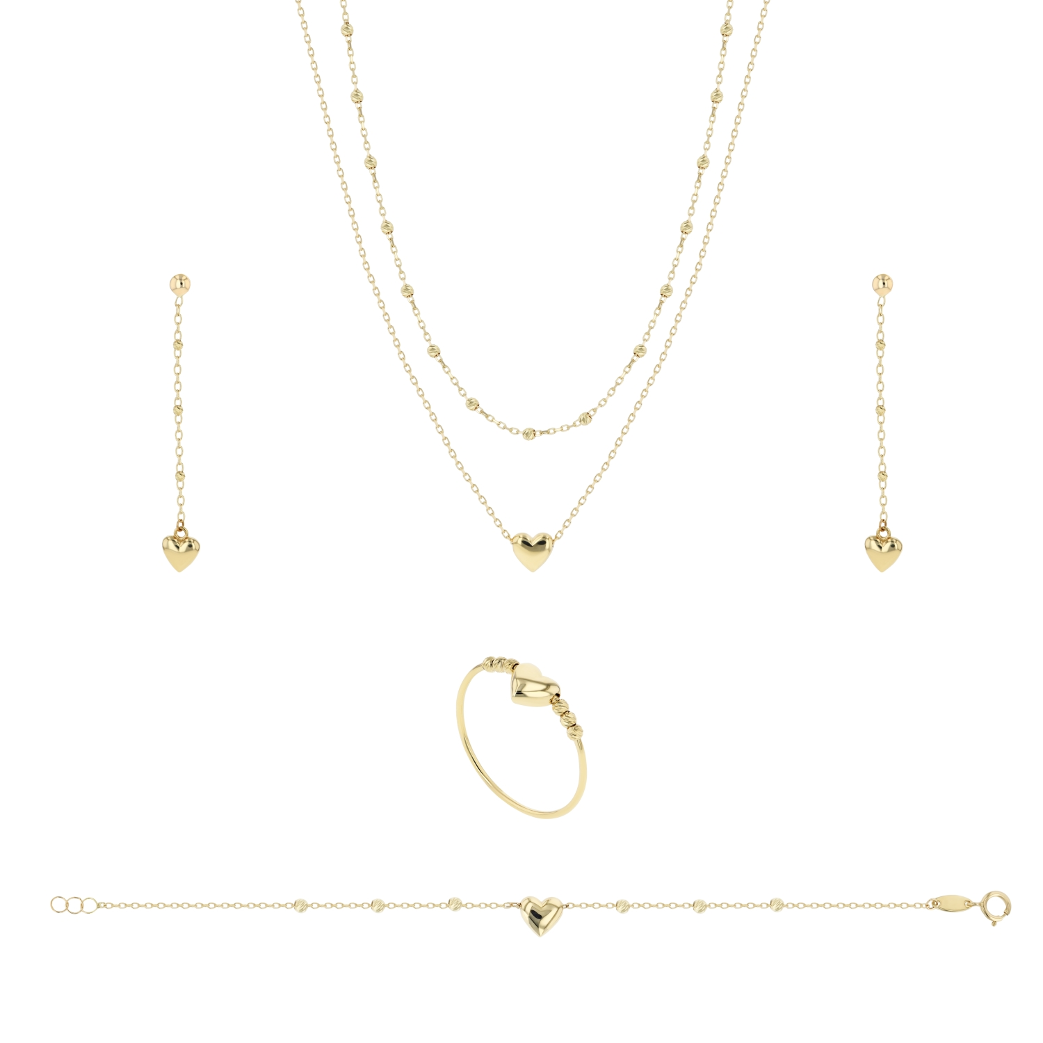 Double Strand  Necklace In 18K Gold Set