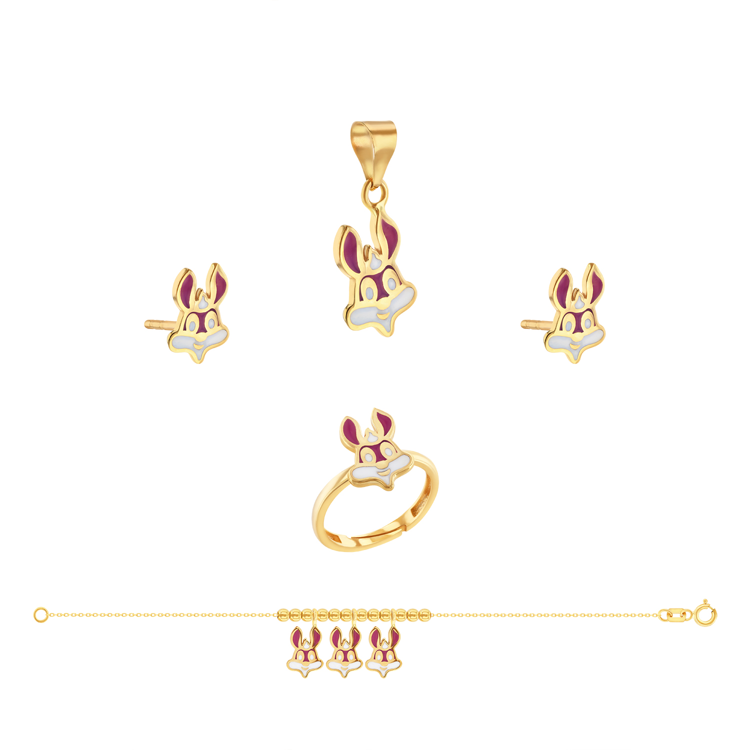 21K Kids' Gold Rabbit Pendant Set