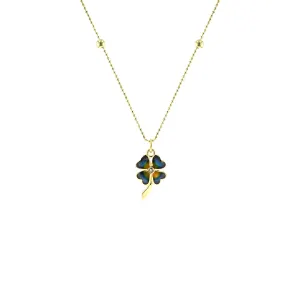 18K Blue Clover Gold Necklace