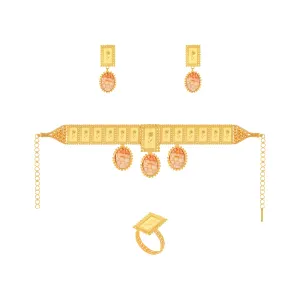 21K Traditional Gold Choker Set With 24K Gold Bars