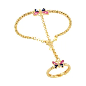 21K Kids Gold Butterfly Hand Wear Bracelet With Adjustable Ring