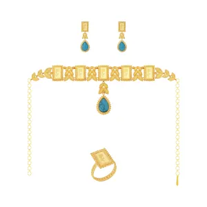 21K Traditional Gold Choker Set With 24K Gold Bars