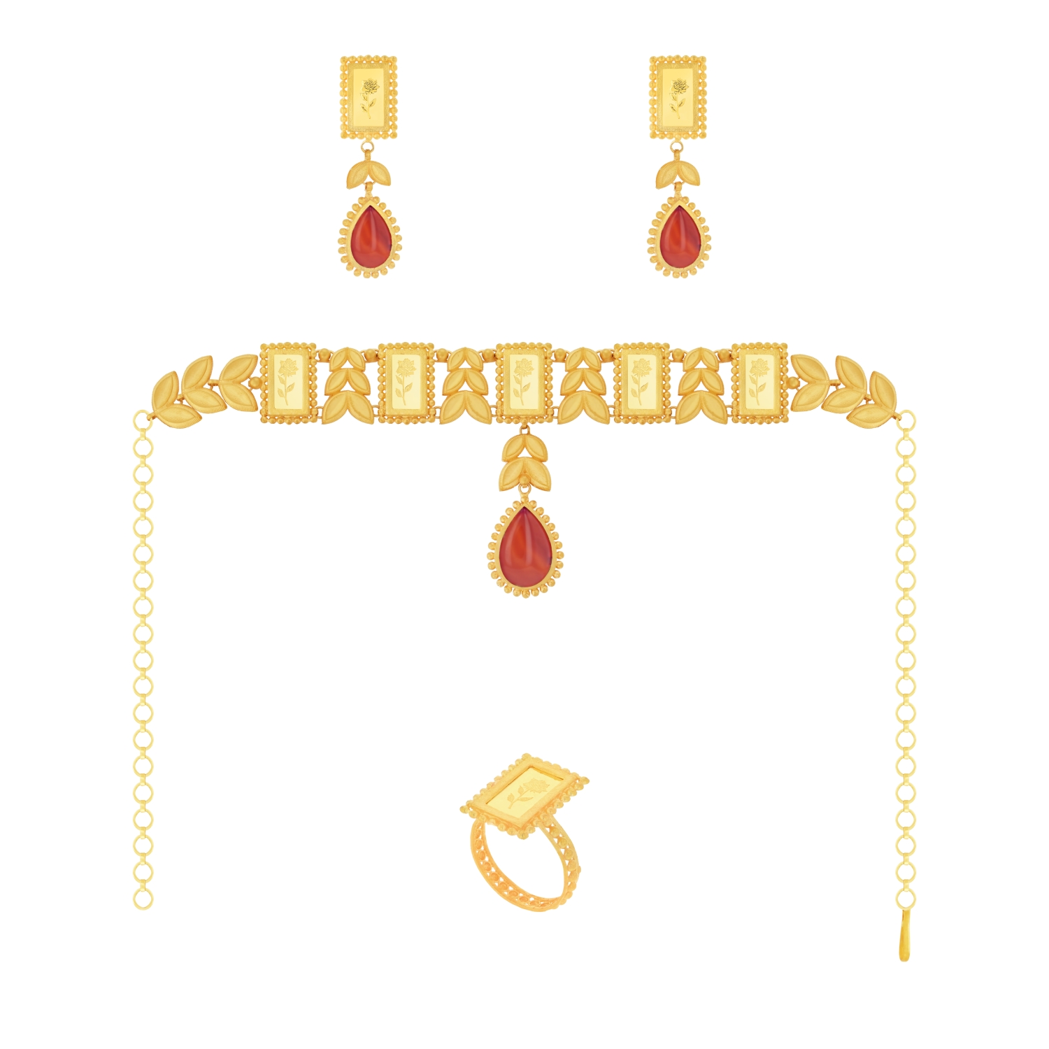 21K Traditional Gold Choker Set With 24K Gold Bars