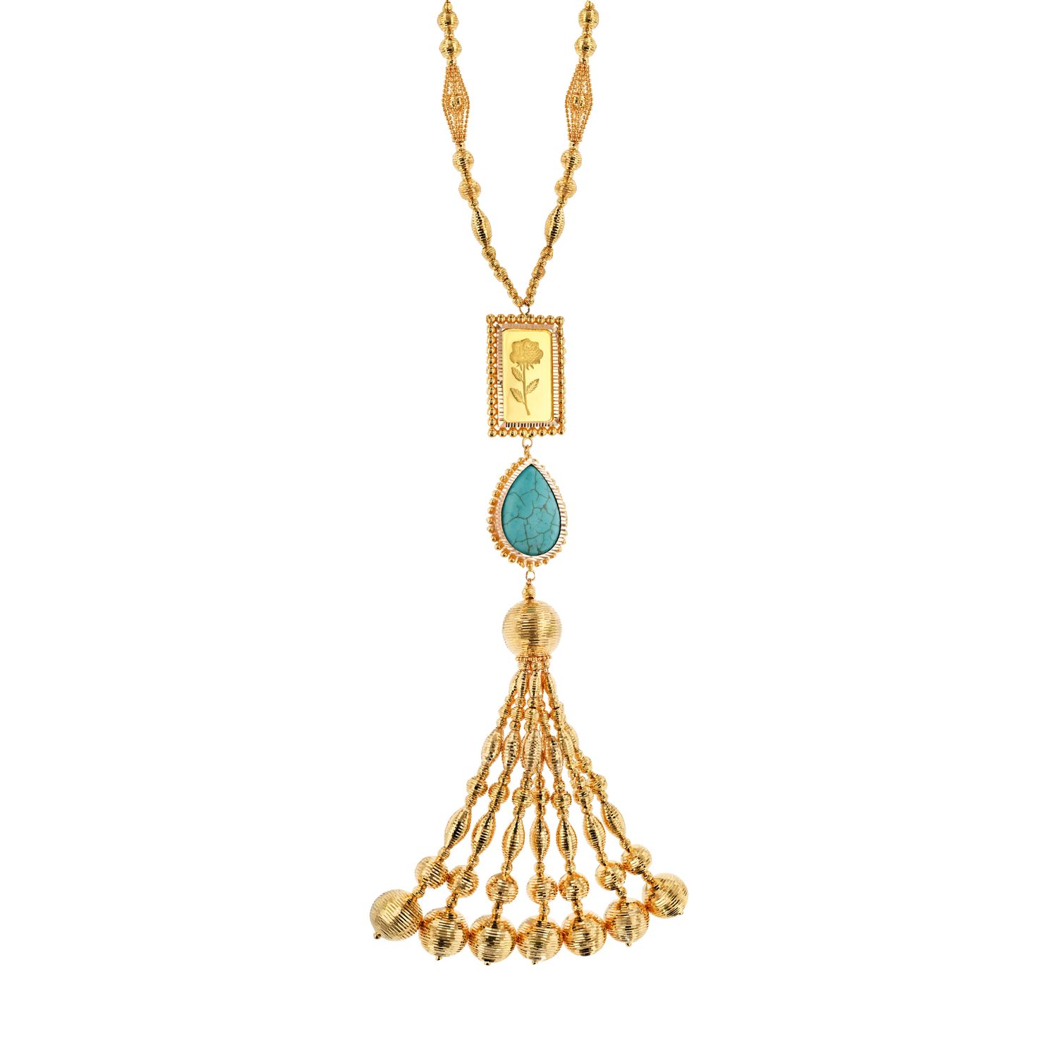 21K Traditional Gold Set With 24K Gold Bars and Turquoise Stone