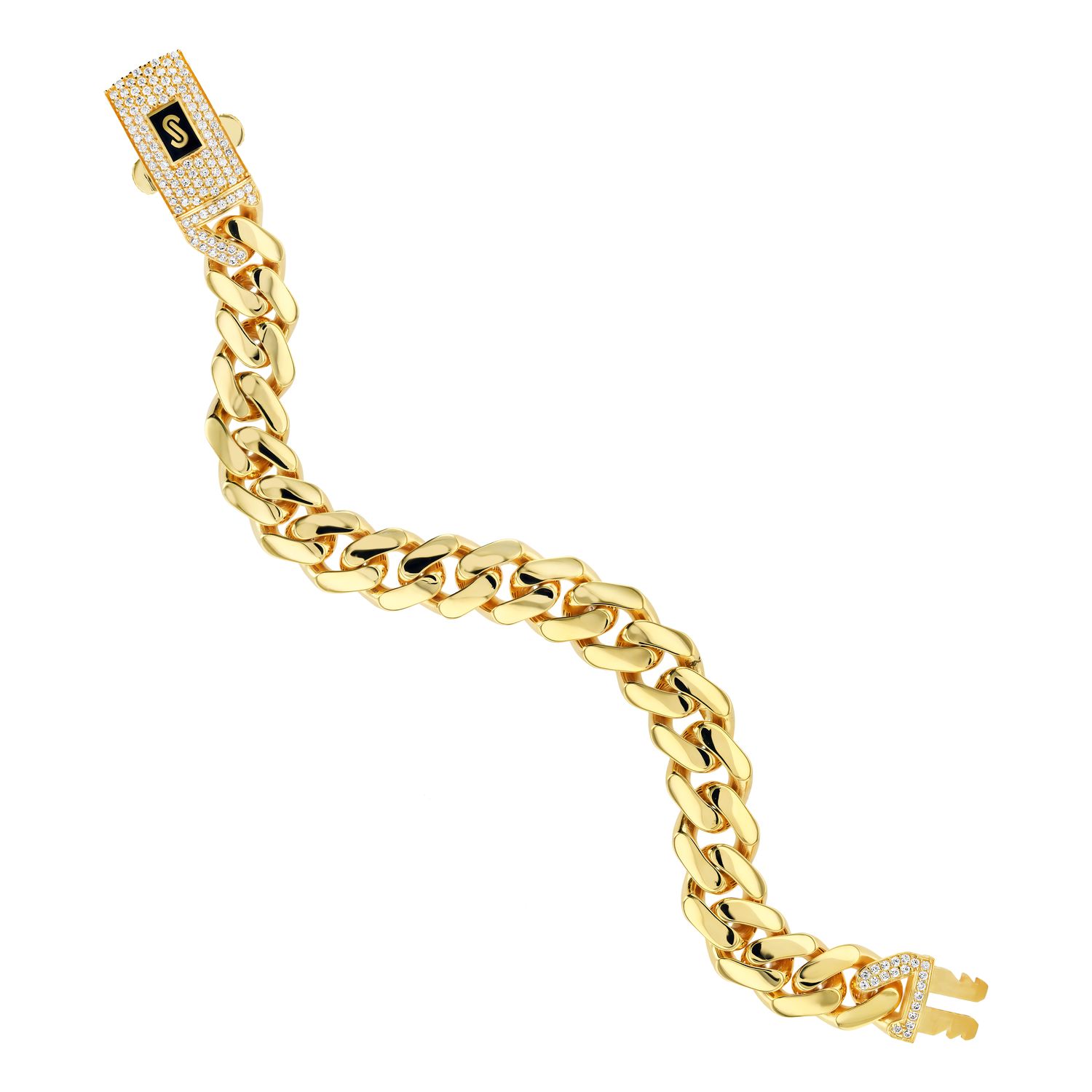 10K Yellow Gold Hollow Diamond Cuts Monaco Bracelet 8.0