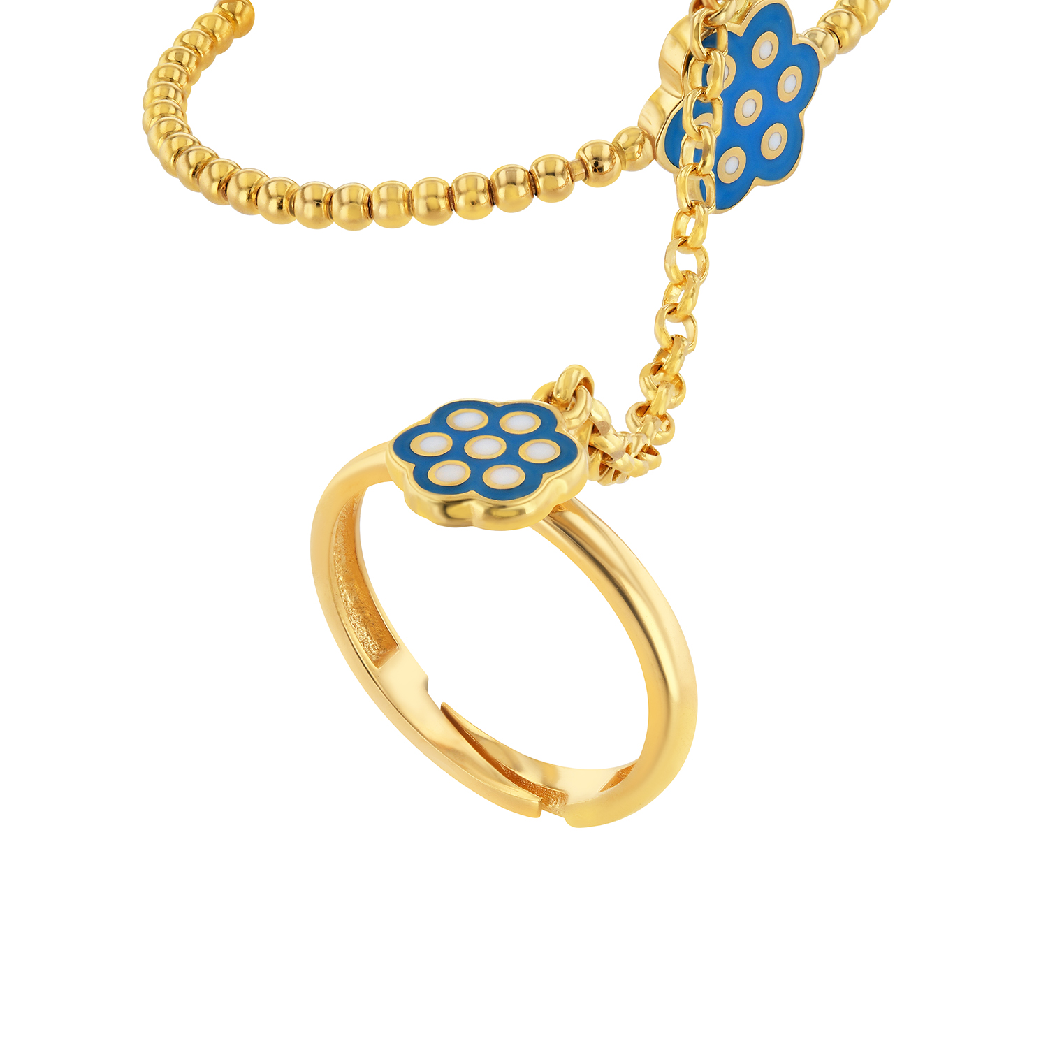 21K Kids Gold Flower Hand Wear Bracelet With Adjustable Ring