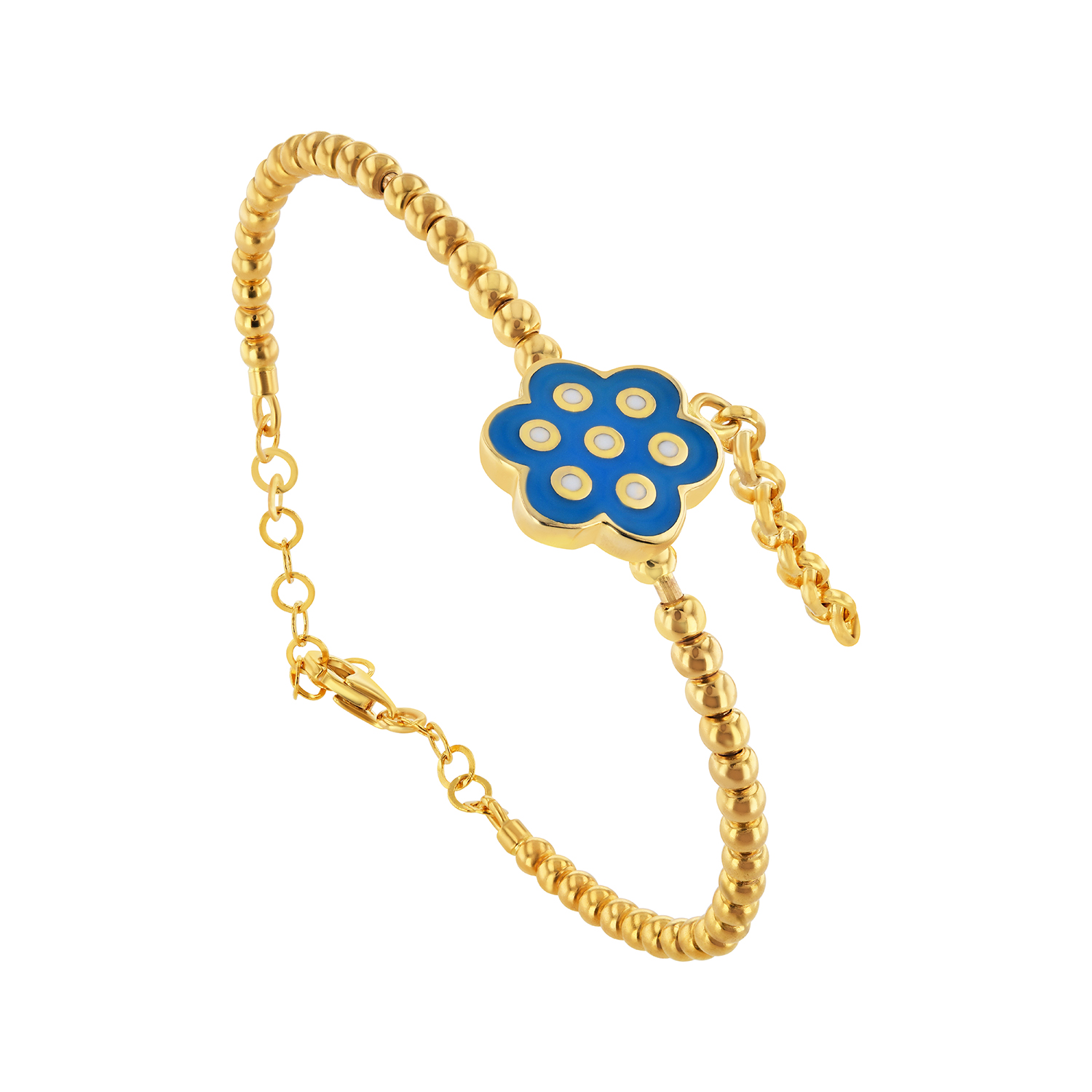 21K Kids Gold Flower Hand Wear Bracelet With Adjustable Ring