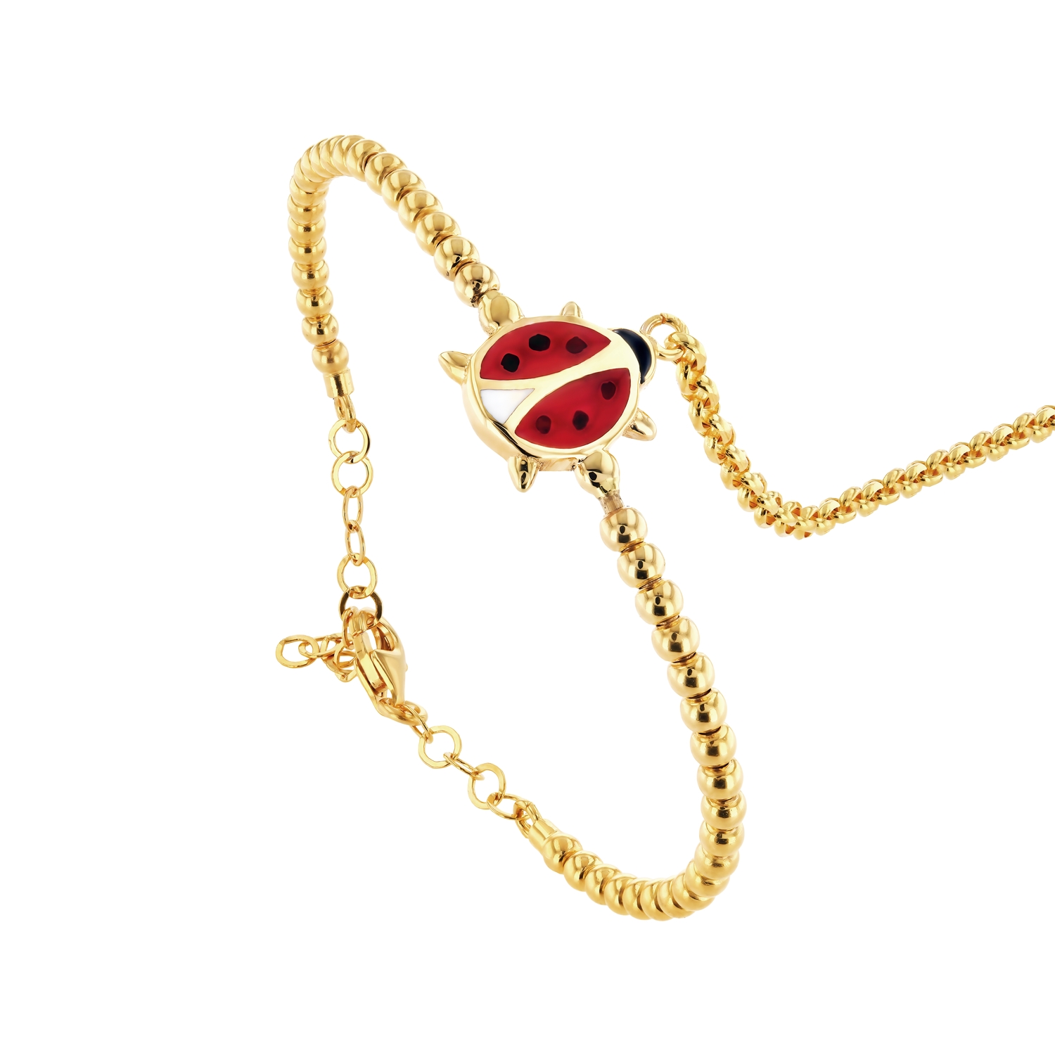 21K Kids Gold Ladybug Hand Wear Bracelet With Adjustable Ring
