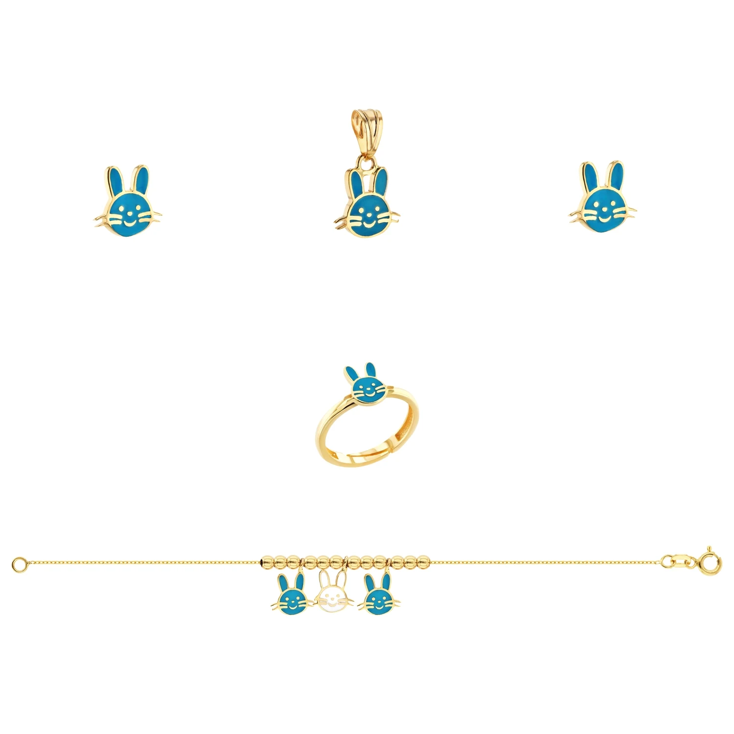 21K Kids' Gold Rabbit Pendant Set