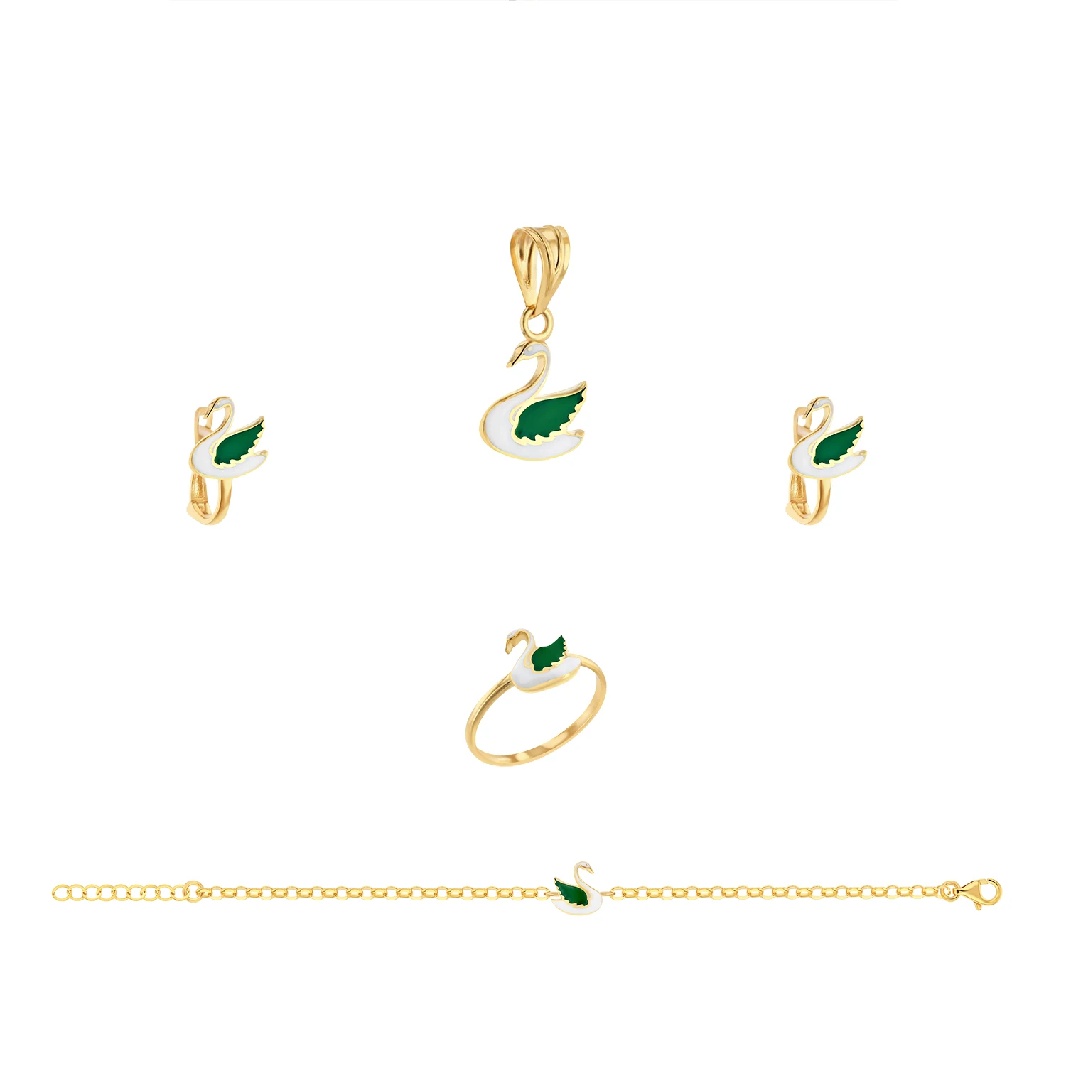 21K Kids' Gold Swan Pendant Set