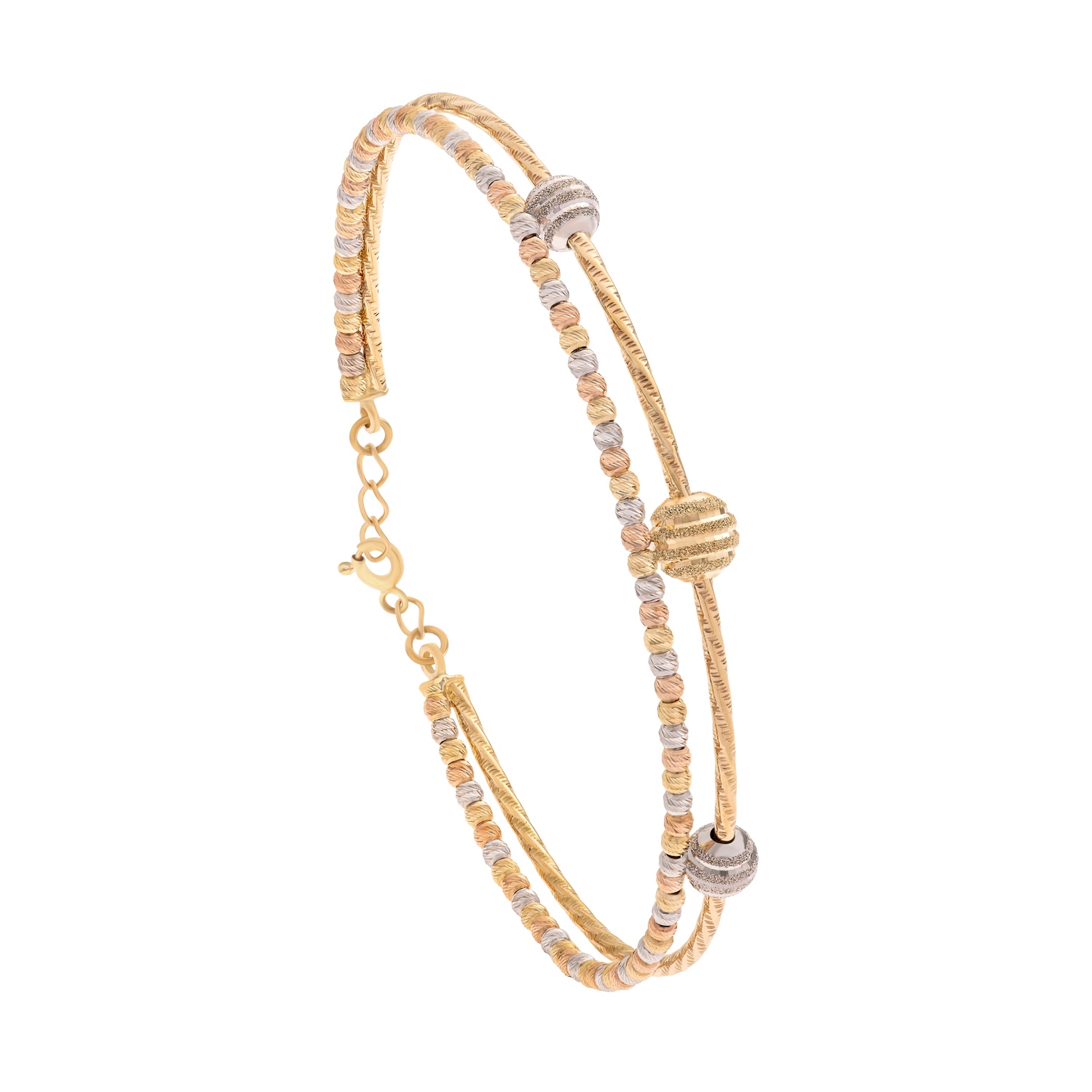 14K Gold Tri-Color Floral Link Baby ID Bracelet | Don Roberto Jewelers