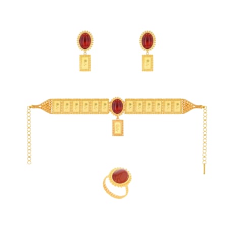 21K Traditional Gold Choker Set With 24K Gold Bars