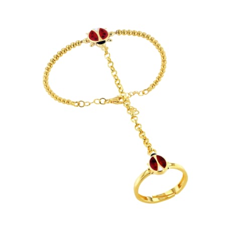 21K Kids Gold Ladybug Hand Wear Bracelet With Adjustable Ring